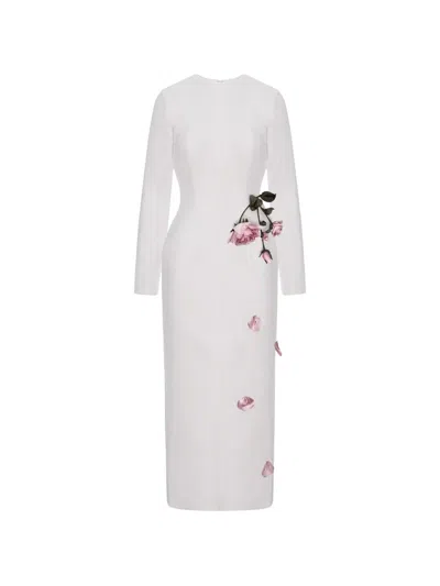Cristina Savulescu Rose-appliqué Long-sleeves Midi Dress In Multi