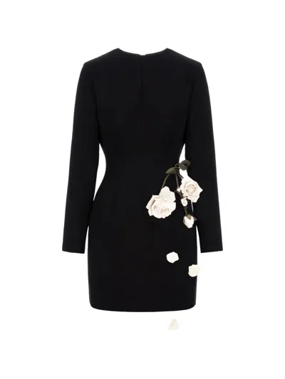 Cristina Savulescu Rose-appliqué Long-sleeves Mini Dress In Black
