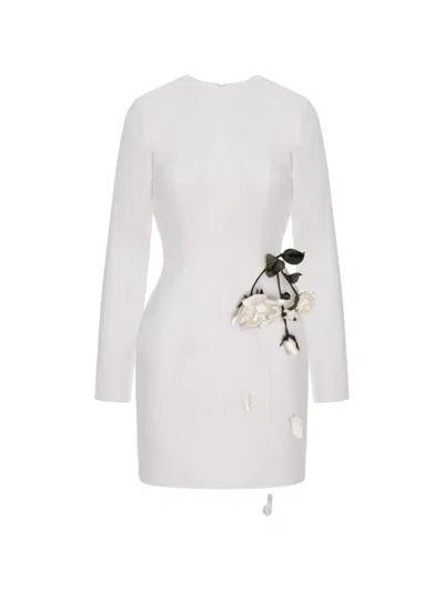 Cristina Savulescu Rose-appliqué Long-sleeves Mini Dress In White