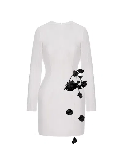 Cristina Savulescu Rose-appliqué Long-sleeves Mini Dress In White