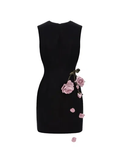 Cristina Savulescu Rose-appliqué Sleeveless Mini Dress In Black
