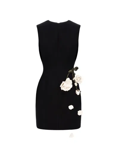 Cristina Savulescu Rose-appliqué Sleeveless Mini Dress In Black