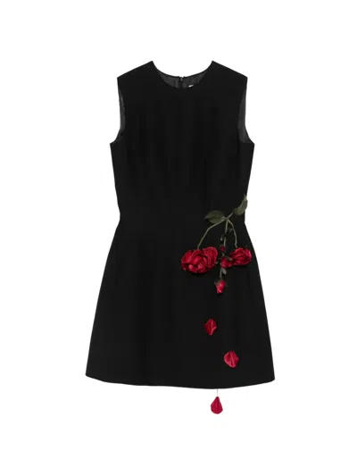 Cristina Savulescu The Coquette Floral-appliqué Mini Dress In Black
