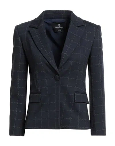 Cristinaeffe Woman Blazer Navy Size 2 Viscose, Polyamide, Elastane In Blue