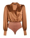 Cristinaeffe Woman Bodysuit Camel Size L Polyester, Elastane In Beige
