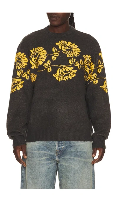 Critical Slide Peace Flower Crew Knit Sweater In Black
