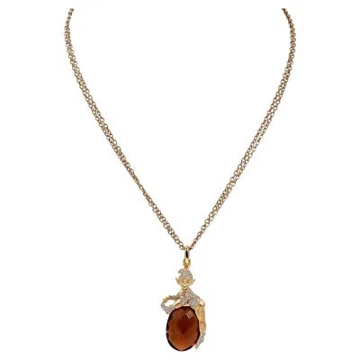 Pre-owned Crivelli 18k Yellow Gold Diamond Topaz Elf Pendant Necklace, Italy