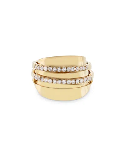 Crivelli 18k Yellow Gold Pave Diamond Double Row Statement Ring