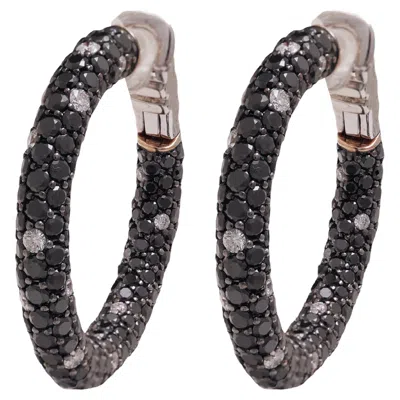 Pre-owned Crivelli 18kt Gold Loop Earrings, 0, 78ct White Diamonds, 7, 14ct Black Diamonds