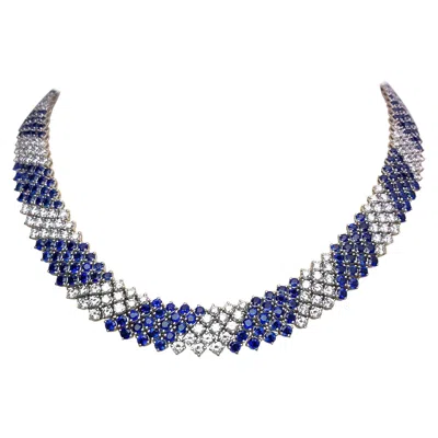 Pre-owned Crivelli 18kt White Gold, 27.21ct. Blue Sapphire & 13.61 Carat Diamond Necklace