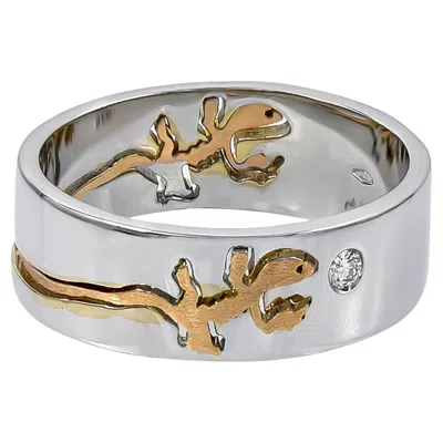 Pre-owned Crivelli 18kt White Gold Diamond Salamander Ring, Unisex, 0.07ct