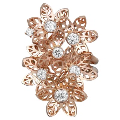 Pre-owned Crivelli Diamond Flower Cocktail Ring 18k Rose Gold 0.77cttw Size 6 In Red