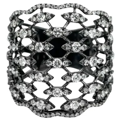 Pre-owned Crivelli Fascia Bombata Griffata Diamond Band Ring 18k White Gold Black Rhodium