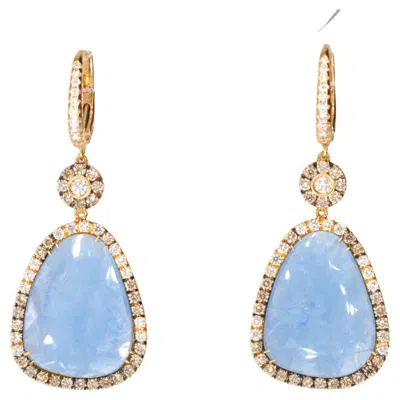 Pre-owned Crivelli - Golden Earrings With Large Natural Gemstones And A Surround Of Diamon In Multi