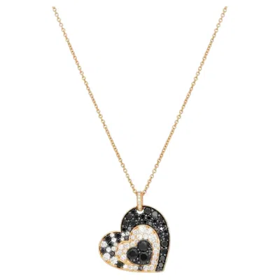 Pre-owned Crivelli Heart Crooked Black & White Diamond Pendant Necklace 18k Rose Gold
