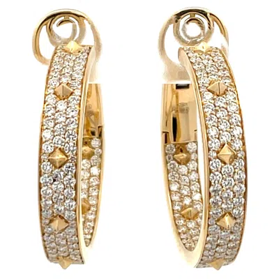Pre-owned Crivelli Italian Diamond Spike Hoop Earrings 2.60 Carats 18 Karat Yellow Gold F Vs
