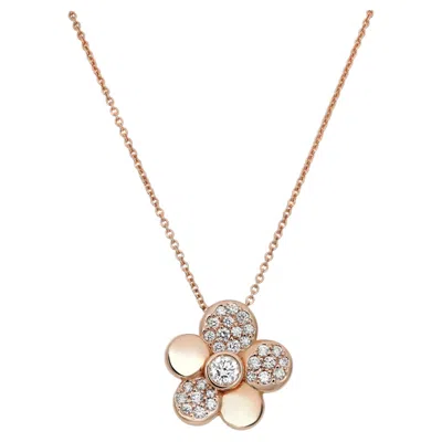 Pre-owned Crivelli Margherita Big Diamond Flower Pendant Necklace 18k Rose Gold 0.48cttw In Red