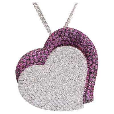 Pre-owned Crivelli Necklace Or Pendant Heart Pink Sapphire And Diamonds