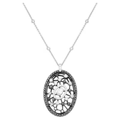 Pre-owned Crivelli Oval Griffe Black & White Diamond Pendant Necklace 18k White Gold