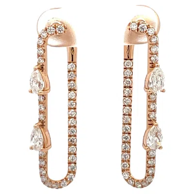 Pre-owned Crivelli Pear Shape Diamond Paperclip Drop Earrings 1.95 Carats 18 Karat Rose Gold Italy In Red