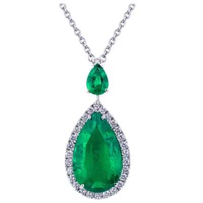 Pre-owned Crivelli Pendant With A Certified Drop Emerald, Diamonds And Pear Cut Emerald On Top In Green