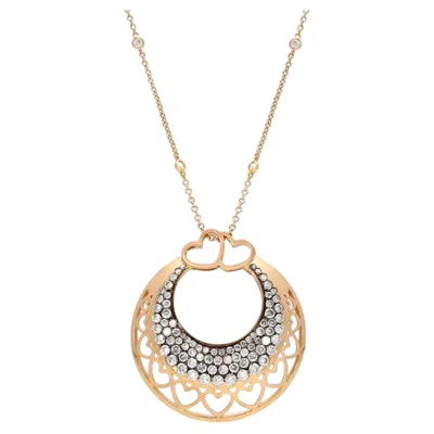 Pre-owned Crivelli Ricami Heart White & Brown Diamond Pendant Necklace 18k Rose Gold