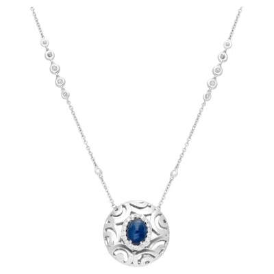 Pre-owned Crivelli Ricami Luci Diamond & Sapphire Pendant Necklace 18k White Gold