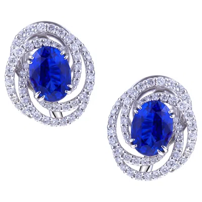 Pre-owned Crivelli Sapphire 4 Carat Each Earring Gold With Circle Of Diamonds With Certificate In Blue