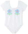 Crlnbsmns Kids White Flower Smile One-piece Swimsuit In Fluo Flower White