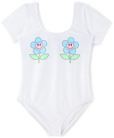 Crlnbsmns Kids White Flower Smile One-piece Swimsuit In Fluo Flower White