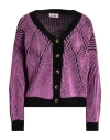 Croche Crochè Woman Cardigan Mauve Size L Acrylic, Viscose, Wool, Alpaca Wool In Black