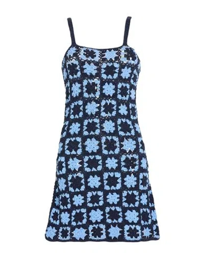Cro-che Woman Mini Dress Midnight Blue Size S Cotton
