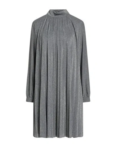 Croche Crochè Woman Mini Dress Silver Size L Polyester, Viscose, Polyamide, Metallic Polyester, Elastane In Gray