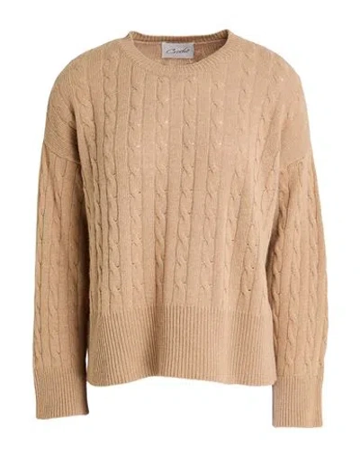 Croche Crochè Woman Sweater Camel Size L Polyamide, Viscose, Wool, Cashmere In Brown