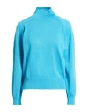 Croche Crochè Woman Turtleneck Turquoise Size M Merino Wool, Acrylic In Blue