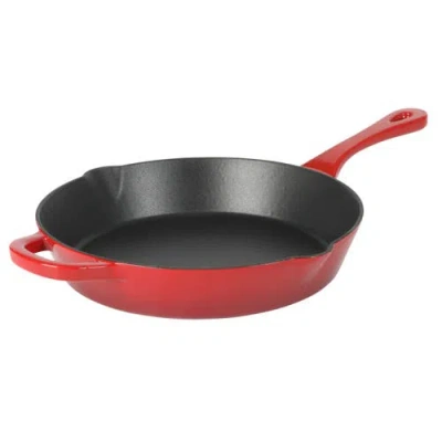 Crock-pot 12 Inch Enameled Cast Iron Round Skillet In Red