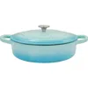 Crock-pot Artisan 5 Quart Enameled Cast Iron Braiser Pan With Lid In Gradient Aqua Blue In Blue