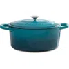 Crock-pot Artisan 5 Quart Round Enameled Cast Iron Dutch Oven In Teal Ombre In Blue
