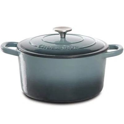 Crock-pot Artisan 5 Quart Round Enameled Cast Iron Dutch Oven In Slate Gray In Blue