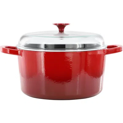 Crock Pot 7 Quart Enameled Cast Iron Dutch Oven  With Borosilcate Lid In Red