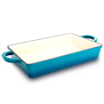 Crock-pot Artisan 13 In. Enameled Cast Iron Lasagna Pan In Teal Ombre In Blue