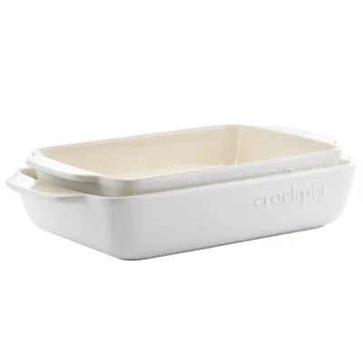 Crock-pot Artisan 2.5 Quart And 3.5 Quart Rectangular Stoneware Bake Pan Set In Cream In White