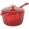 Crock-pot Artisan 3 Quart Enameled Cast Iron Saucepan With Lid In Red And Gold In Red
