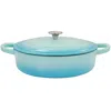 Crock-pot Artisan 5 Quart Enameled Cast Iron Braiser Pan With Lid In Gradient Aqua Blue In Blue