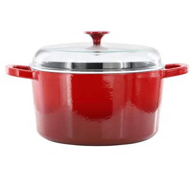 Crock-pot Artisan 7 Quart Enameled Cast Iron Dutch Oven In Red With Borosilcate Lid