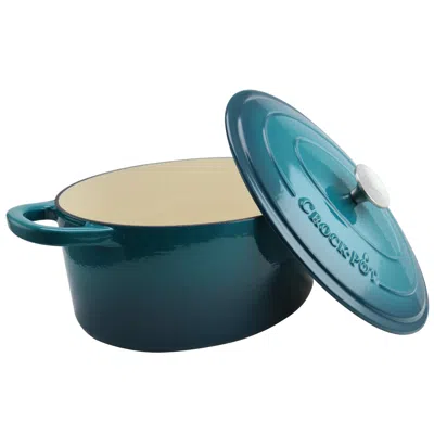 Crock-pot Artisan 7 Quart Enameled Cast Iron Oval Dutch Oven In Teal Ombre In Blue