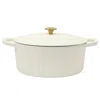Crock-pot Artisan 7 Quart Oval Enameled Cast Iron Dutch Oven In Linen With Gold Handle In White