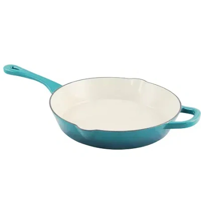 Crock-pot Crock Pot Artisan Enameled 12" Round Cast Iron Skillet In Blue