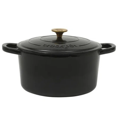 Crock-pot Crockpot 7 Quart Round Enameled Cast Iron Dutch Oven In Black