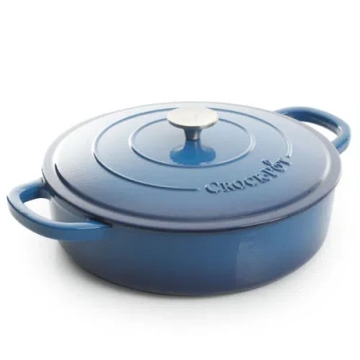 Crock-pot Enameled 5 Quart Cast Iron Round Braiser Pan With Self Basting Lid In Blue
